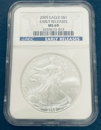 2009 SILVER AMERICAN EAGLE $1 99.9 PERCENT FINE SILVER ROUND COIN -EARLY RELEASES- NGC GRADED -MS69