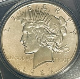 1927 SILVER PEACE DOLLAR COIN - BU/ BRILLIANT UNCIRCULATED!  IN PLASTIC CASE