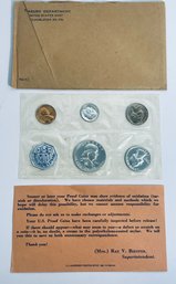 1961 US MINT 90 PERCENT SILVER PROOF SET -  ORIGINAL ENVELOPE (WORN) - INCLUDES 5 COINS