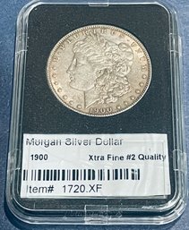 1900 MORGAN SILVER DOLLAR COIN- XF - IN PLASTIC CASE