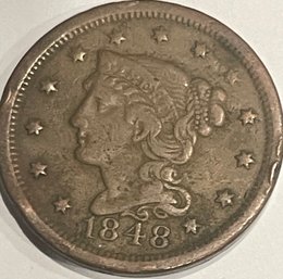 1848 BRAIDED HAIR LARGE CENT PENNY COIN