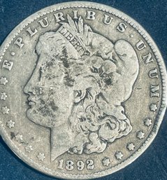1892 MORGAN SILVER DOLLAR COIN - SEMI-KEY DATE!