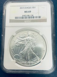 2015 SILVER AMERICAN EAGLE $1 99.9 PERCENT FINE SILVER ROUND - NGC GRADED -MS69