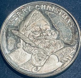 COLLECTOR BULLION 1 OZT. 99.9 FINE SILVER- 'MERRY CHRISTMAS PEACE ON EARTH' SILVER ROUND COIN