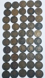 LOT (50) INIDAN HEAD CENT PENNY COINS - AVERAGE CIRCULATED