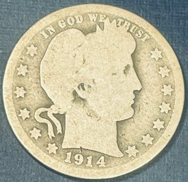 1914-D BARBER SILVER QUARTER DOLLAR COIN