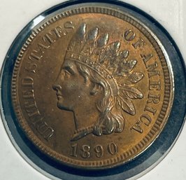 RARE 1890 INDIAN HEAD CENT PENNY COIN - RED / BROWN - MS 60 CONDITION - RARE FIND!!