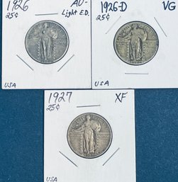 LOT (3) 1926, 1926-D & 1927 STANDING LIBERTY SILVER QUARTER COINS