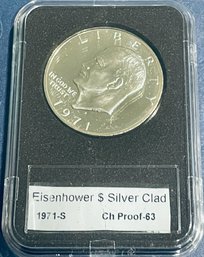 1971-S PROOF EISENHOWER SILVER CLAD DOLLAR COIN - IN PLASTIC CASE