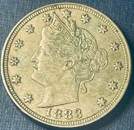 1883 SHIELD NICKEL COIN - AU - BEAUTIFUL COIN