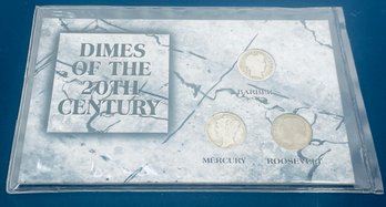 LOT (3) - DIMES OF THE 20TH CENTURY  - INCLUDES BARBER, MERCURY AND ROOSEVELT DIMES - IN MORGAN MINT DISPLAY