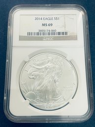 2014 SILVER AMERICAN EAGLE $1 99.9 PERCENT FINE SILVER ROUND - NGC GRADED -MS69