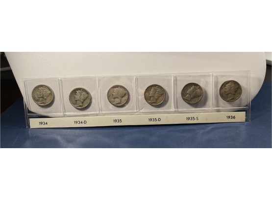 LOT (6) MERCURY SILVER DIME COINS - 1934-1936