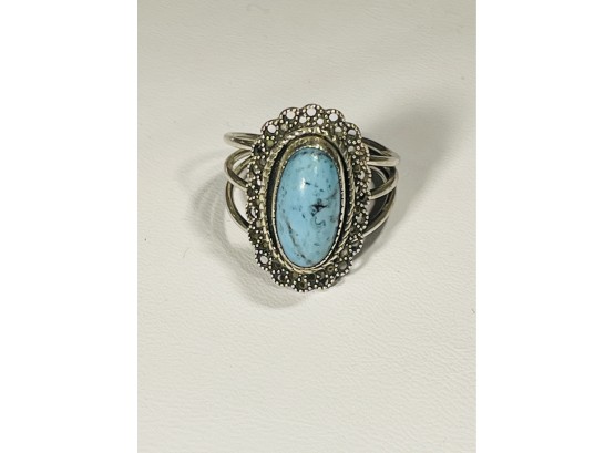 VINTAGE SIGNED TURQUOISE STERLING SILVER RING - SIZE 9