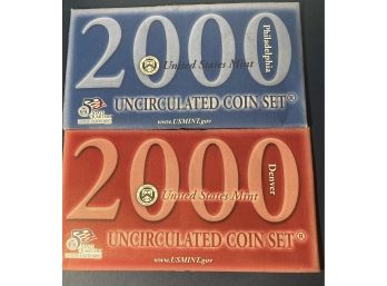 2000 THE UNITED STATES MINT UNCIRCULATED COIN SET WITH DENVER AND PHILADELPHIA MINTS IN ORIGINAL ENVELOPES