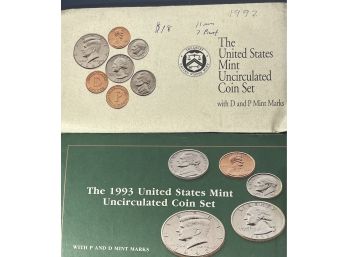 1992 THE UNITED STATES MINT UNCIRCULATED COIN SET WITH DENVER AND PHILADELPHIA MINTS IN ENVELOPES