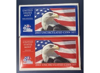 2003 THE UNITED STATES MINT UNCIRCULATED COIN SET WITH DENVER AND PHILADELPHIA MINTS IN ORIGINAL ENVELOPES