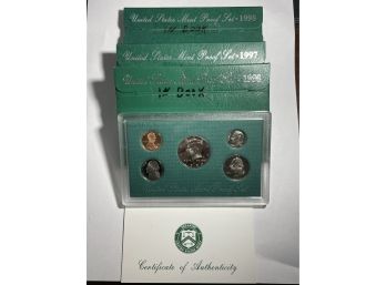 LOT (3) UNITED STATES MINT PROOF COIN SETS- 1996, 1997 & 1998 IN BOX