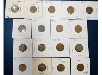 LOT (17) WHEAT CENT PENNY COINS FROM THIRTIES- ALL DIFFERENT DATE IN FLIPS!
