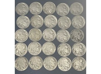LARGE BUFFALO NICKEL COIN LOT OF (25) -ALL WITH DATES!