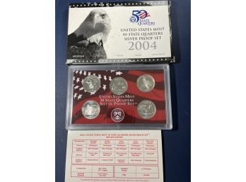 2004 UNITED STATES MINT 50 STATE QUARTERS SILVER PROOF COIN SET-IN BOX