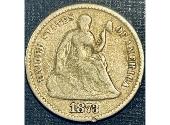 1873 SEATED LIBERTY SILVER HALF DIME COIN