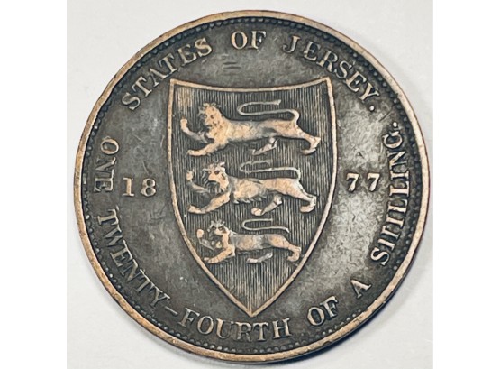 1877 BRITISH STATES OF JERSEY 1/24 OF A SHILLING - RARE VALUABLE COIN!
