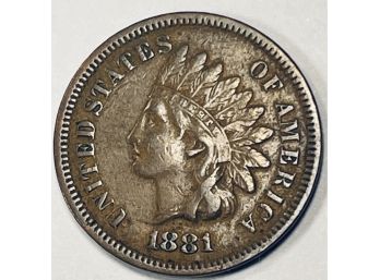 1881 INDIAN HEAD CENT PENNY COIN - SEMI-KEY DATE - UNCIRCULATED - XF