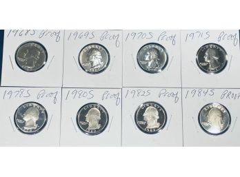 LOT (8) WASHINGTON PROOF QUARTER COINS - 1968-S, 1969-S, 1970-S, 1971-S, 1978-S, 1980-S, 1982-S & 1984-S
