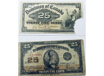 LOT (2)  CANADIAN FRACTIONAL CURRENCY - 25 CENT -1900 & 1923!