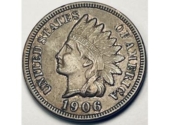 1906 INDIAN HEAD CENT PENNY COIN - RED / BROWN - AU