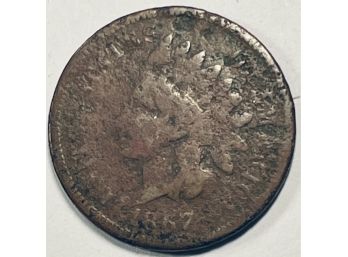 1867 INDIAN HEAD CENT PENNY COIN - RARE KEY DATE!  POROUS CONDITION - SEE PICTURES
