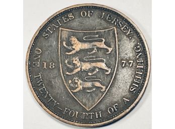 1877 BRITISH STATES OF JERSEY 1/24 OF A SHILLING - RARE VALUABLE COIN!