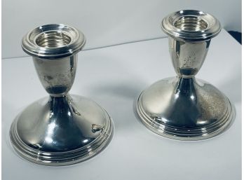 BEAUTIFUL SET OF REED & BARTON STERLING SILVER CANDLE HOLDERS 431- WEIGHTED - 3' TALL - BASE IS 3' IN DIAMETER