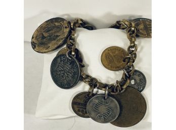 FOREIGN COIN BRACELET - GREAT UNIQUE BRACELET OF (12) FOREIGN OLD COINS!
