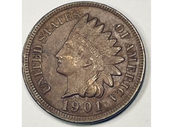 1901 INDIAN HEAD CENT PENNY COIN - RED BROWN - FULL LIBERTY! - AU