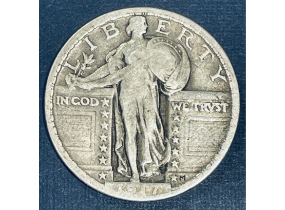 1917 STANDING LIBERTY SILVER QUARTER COIN - VARIETY 2- SEMI - KEY DATE