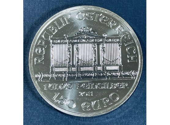 2011 AUSTRIAN PHILHARMONIC 1.5 EURO 1 OZ. .999 FINE SILVER BULLION COIN - BU
