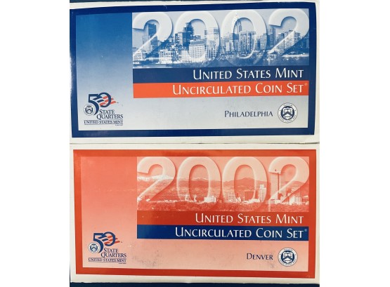 2002 THE UNITED STATES MINT UNCIRCULATED COIN SET WITH DENVER AND PHILADELPHIA MINTS IN ORIGINAL ENVELOPES
