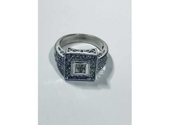 VINTAGE ART DECO STERLING SILVER & MARCASITE RING - SIZE 8 1/2