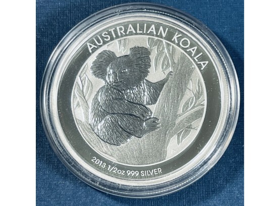 2013 AUSTRALIAN 50 CENTS 1/2 OZ .999 FINE SILVER KOALA COIN - BU- IN CAPSULE