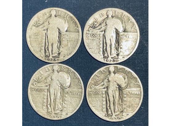 LOT OF (4) STANDING LIBERTY SILVER QUARTER COINS -1925, 1927, 1930 & 1930-S