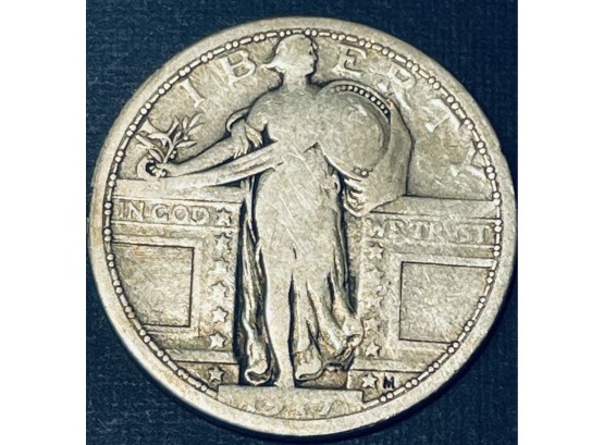 1917 STANDING LIBERTY SILVER QUARTER COIN - VARIETY 1- SEMI - KEY DATE
