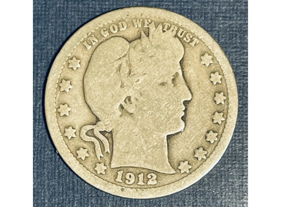 1912 BARBER SILVER QUARTER COIN