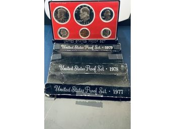 LOT (3) UNITED STATES PROOF SET COINS IN CASE & BOX -  1977, 1978 & 1979