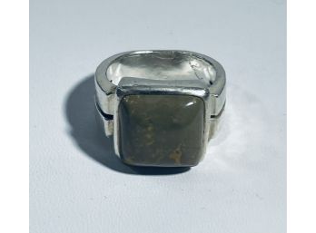 STERLING SILVER SIGNED PB SQUARE CABOCHON RING - SIZE 7