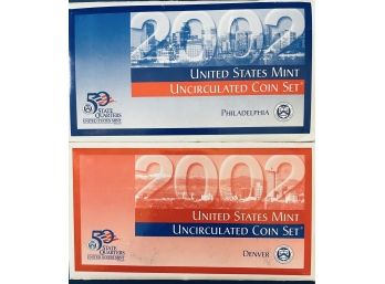2002 THE UNITED STATES MINT UNCIRCULATED COIN SET WITH DENVER AND PHILADELPHIA MINTS IN ORIGINAL ENVELOPES