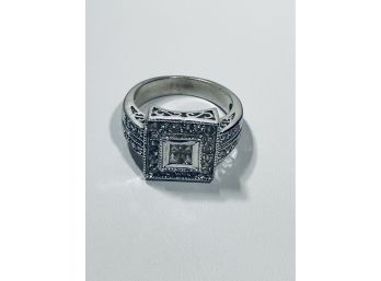 VINTAGE ART DECO STERLING SILVER & MARCASITE RING - SIZE 8 1/2