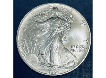 1991 UNITED STATES SILVER AMERICAN EAGLE SILVER COIN  - ONE OZ. .999 FINE SILVER ROUND