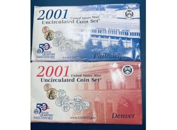 2001 THE UNITED STATES MINT UNCIRCULATED COIN SET WITH DENVER AND PHILADELPHIA MINTS IN ORIGINAL ENVELOPES